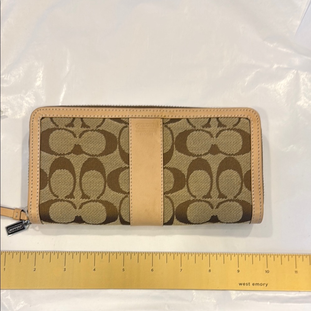 Coach Brown and Tan Wallet NWOT signature zip around